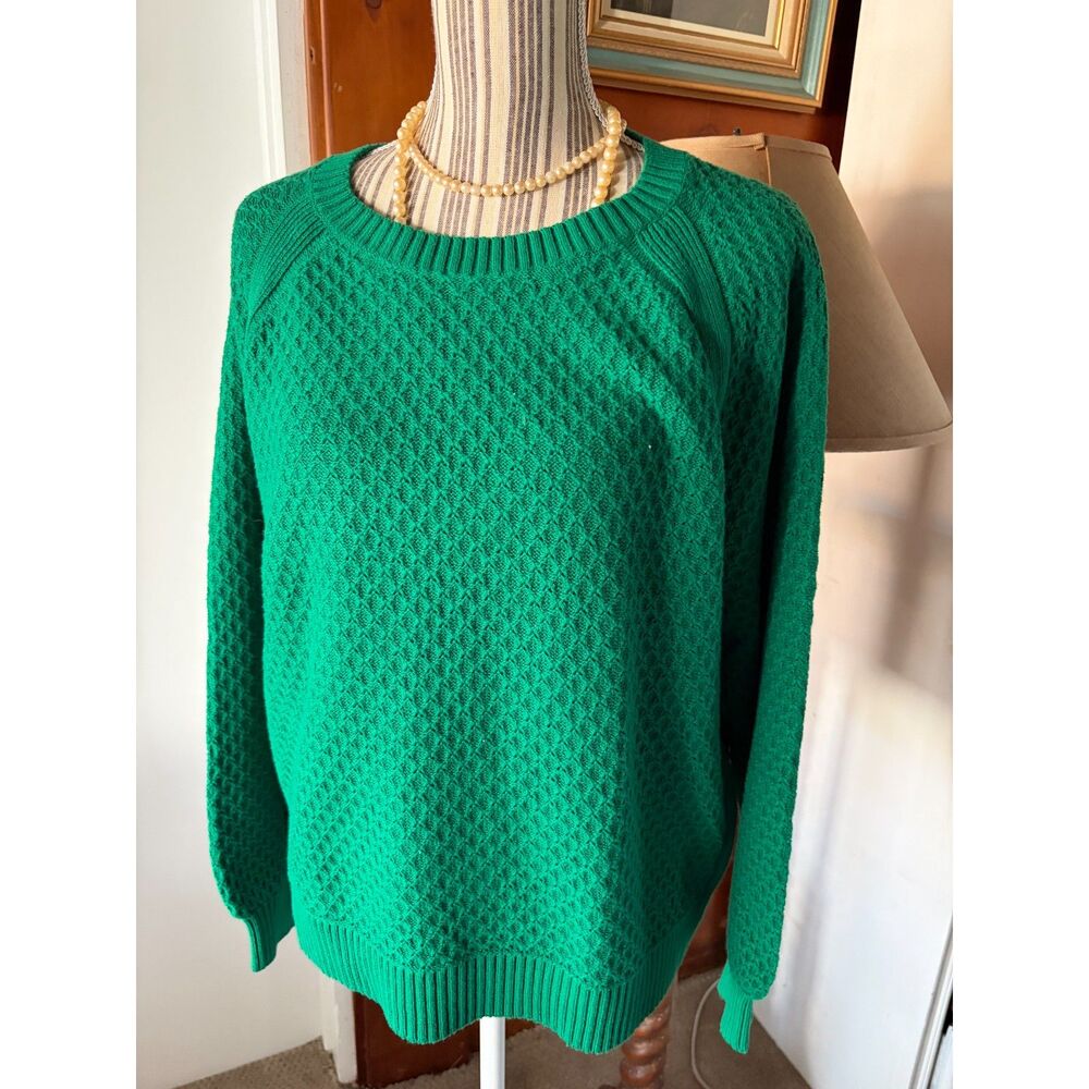 LOFT Kelly Green Preppy Classic Chic Bishop Sleeve Fall Winter Holiday Sweater